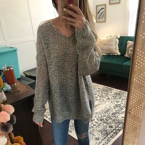 Gray crochet sweater